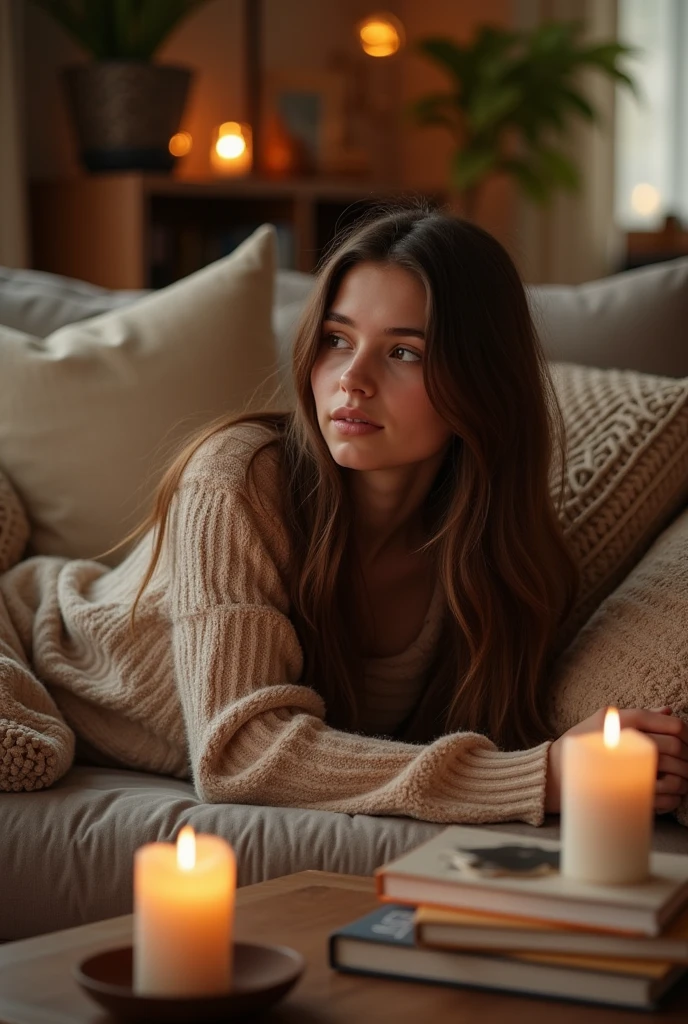 18 year old brunette girl sitting on the couch with her legs open without panties