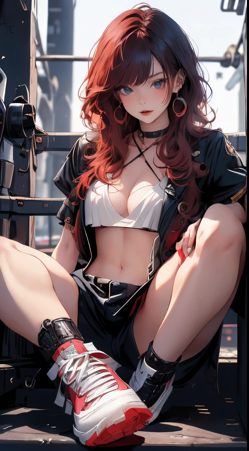 ​masterpiece, highest quality, pixiv, cooles Girl, the strongest pirate girl, topless, (((Close up POV full body portrait, sexy seductive slutty pose:1.2))), Lips in love, Red hair, curly Red hair, blunt bangs, straight bangs, blue eyes, White skin, Girl, improve,Look at the viewer, smile,