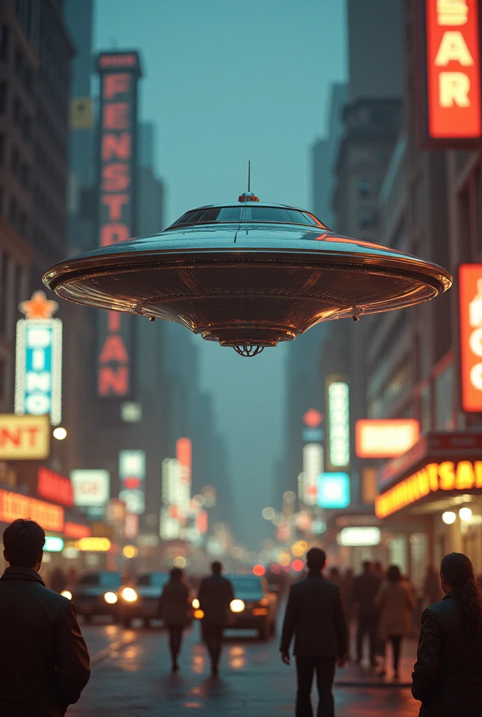 Real UFO in the city, blurred background in 1980