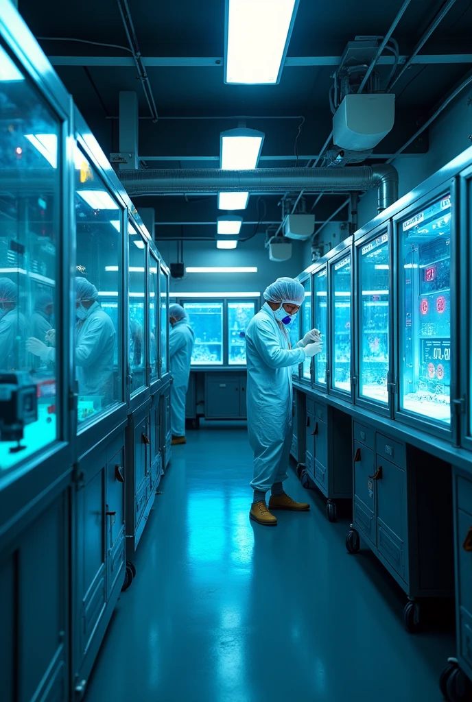 I want an animated image of a level 4 laboratory in which pathogenic samples and dangerous viruses are stored