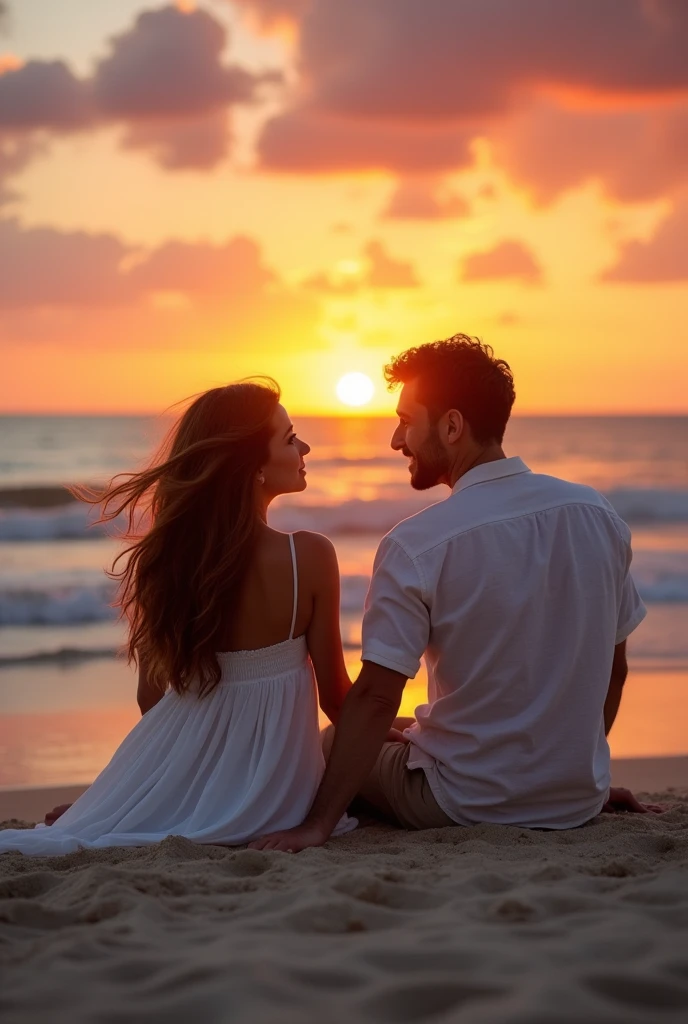 Here&#39;s an image of a couple sitting looking at the beach during a beautiful sunset.