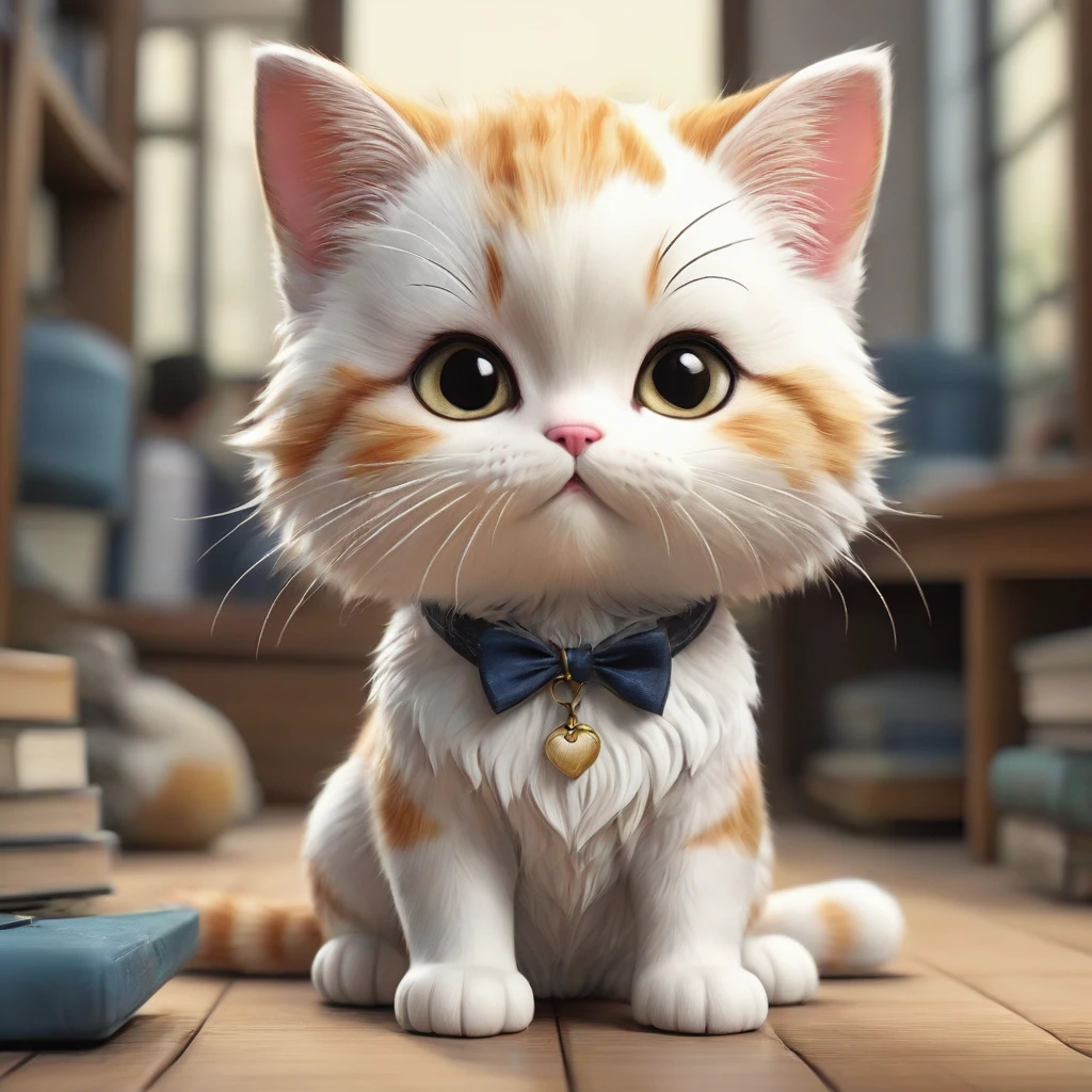 there is a Cat with glasses sitting on the floor, Cute and detailed digital art, Cute digital art, adorable Digital Painting, Cat. Digital Painting, Cute and detailed artwork, realistic anime Cat, ultra Realistic illustrations, cute Cat, Realistic illustrations, High-quality portraits, Cute artwork, anime visual of a cute Cat, Furry digital art, anthropomorphic Cat, Fur Artist