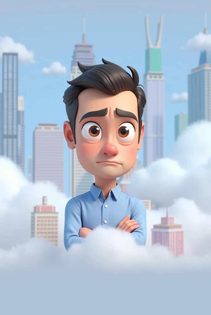 Cartoon character of a man blue shirt, an animated character, stylized character, animation style rendering, 3d stylized, serious and thoughtful