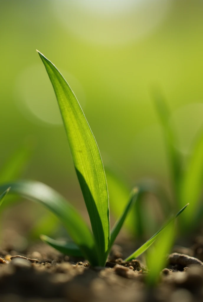 create for me a blade of grass curved downwards a little closer to the camera and without water droplets