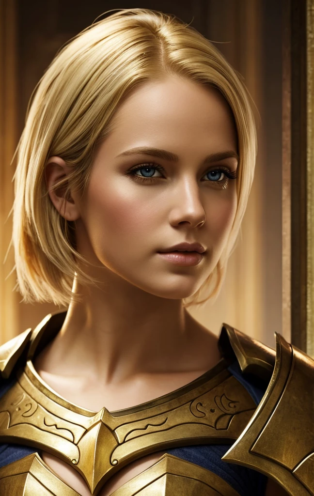 masterpiece, best quality, 1woman, solo, fantasy art, female paladin, beautiful, portrait, short blonde hair, looking at viewer,