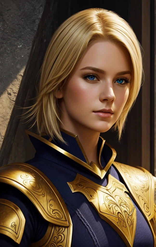 masterpiece, best quality, 1woman, solo, fantasy art, female paladin, beautiful, portrait, short blonde hair, looking at viewer, 