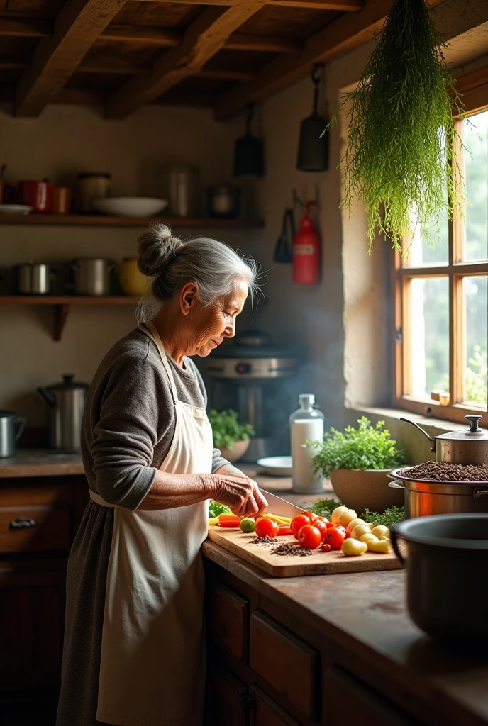 Old woman cooking