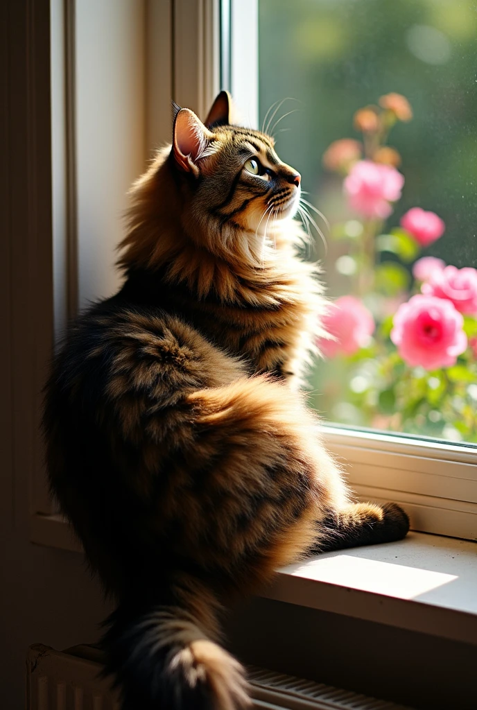Cat Brown tabby pattern The hair is long The tail is thick and long