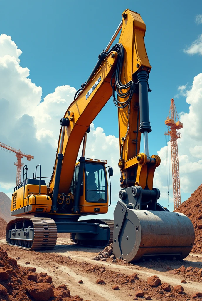 CREATE A MECHANICAL ENGINEERING IMAGE only related to excavator machines without men