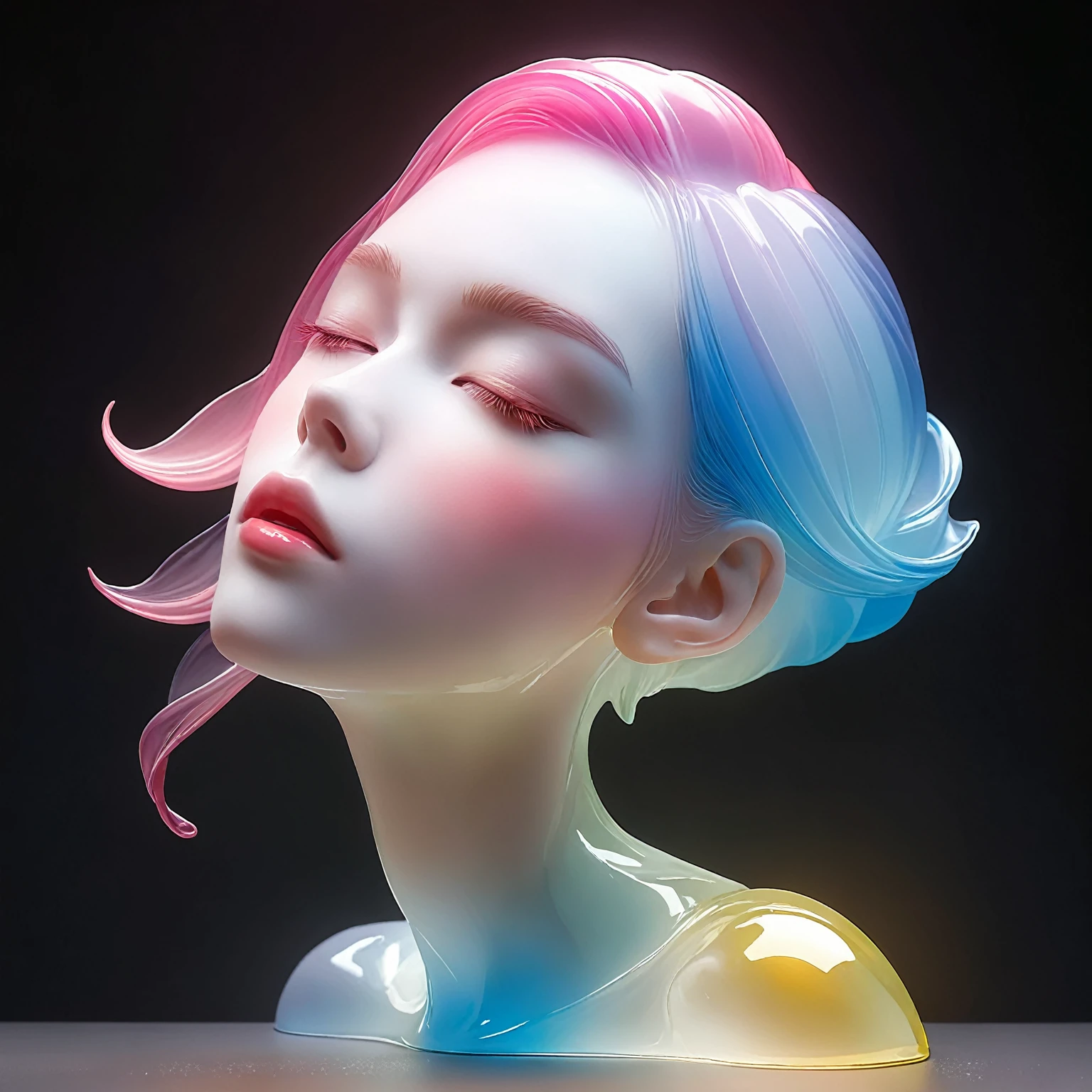 There&#39;s a girl with pink hair and a girl with blue and pink hair., Glowwave girl portrait, glossy digital painting, by Russell Lu Dongjun, inspired Cheng Yanjun, glowing with colored light, Clear and vibrant glowing skin, soft 3d cg rendering, 3D Rendering Digital Art, Beautiful digital artwork, Brilliant light, Cheng Yanjun, 3d rendering stylized