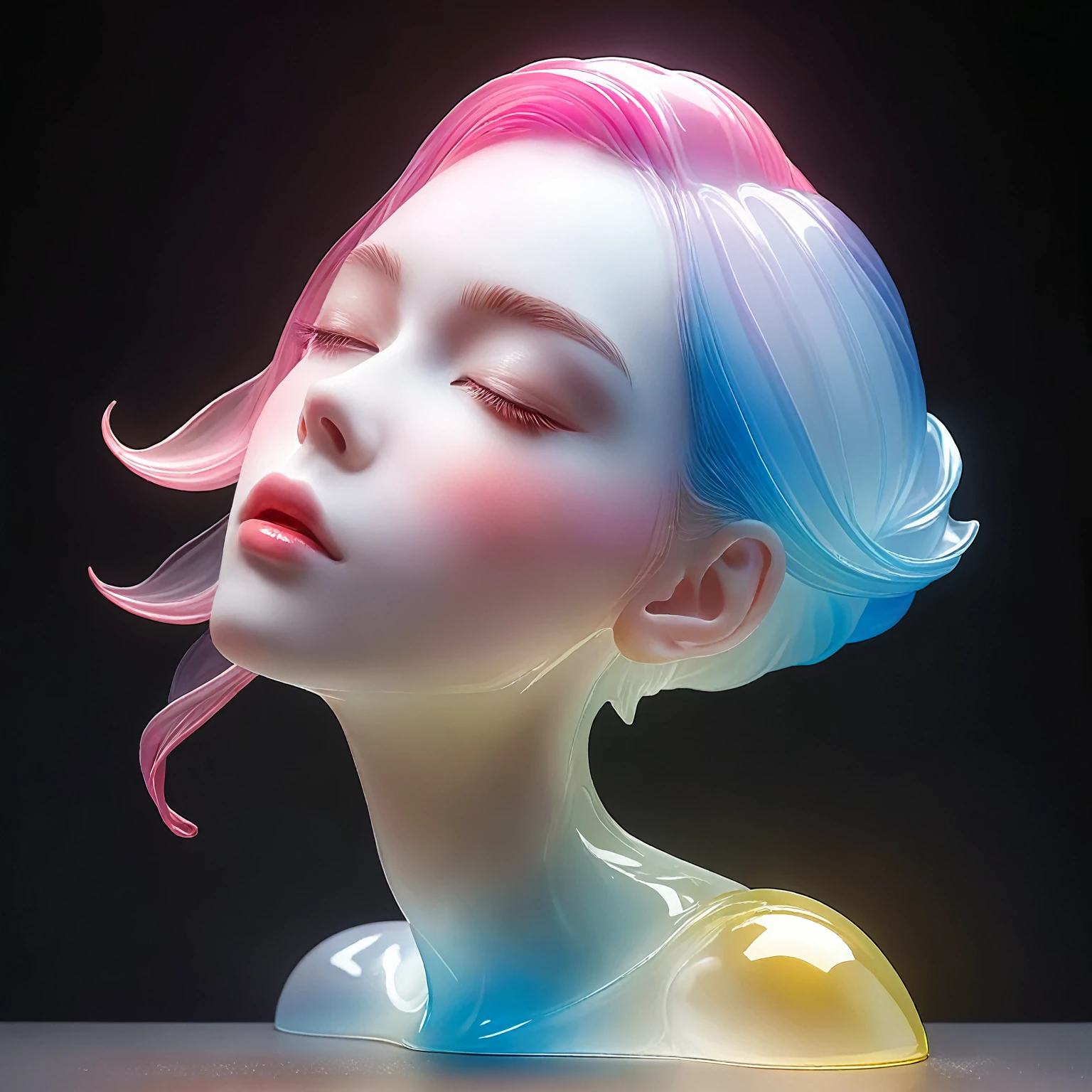 There&#39;s a girl with pink hair and a girl with blue and pink hair., Glowwave girl portrait, glossy digital painting, by Russell Lu Dongjun, inspired Cheng Yanjun, glowing with colored light, Clear and vibrant glowing skin, soft 3d cg rendering, 3D Rendering Digital Art, Beautiful digital artwork, Brilliant light, Cheng Yanjun, 3d rendering stylized