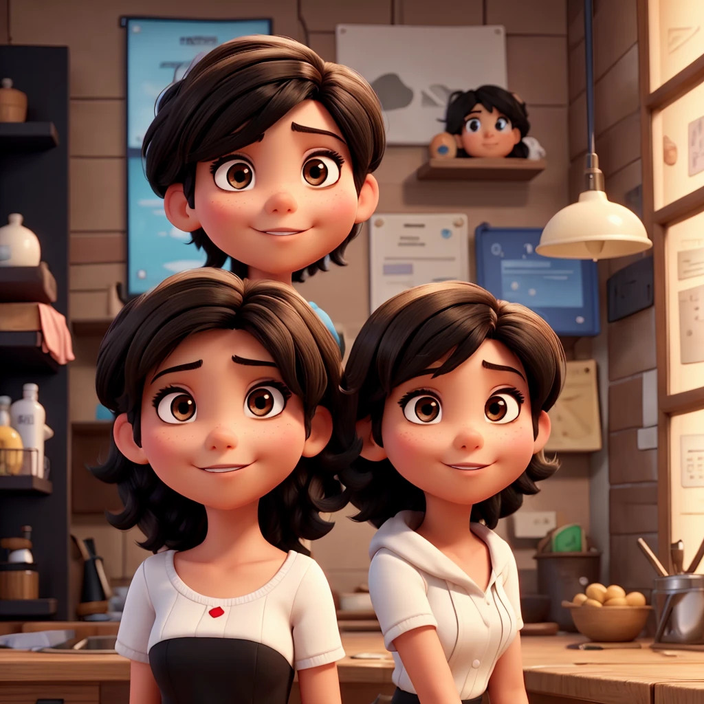 A brunette with black eyes and short black hair with the title Ludmila Disney Pixar