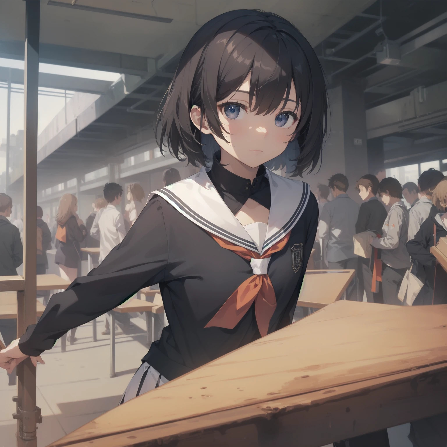 ultra-absurdres-Top quality by artist God, ultra-detailed, high resolution, anime moe artstyle, best anime 8k konachan wallpaper, pixiv contest winner, pool:2810, perfect anatomy,break, 1girl, (Please draw a girl walking sleepily to school alone. )break,(Solo,little female, 13-year-old:1.3),Full limbs, complete fingers,a junior high school student, (very short hair), short cut, flat chest, , small butt, small black eyes, beautiful detailed eyes, well-proportioned iris and pupils, expressive eyes, highres detailed hair, soft expression, salor school_uniform, sailor collar, serahuku, bow, pleated skirt,(Detailed Lighting), (Detailed background), in the School commute route. break,super detailed skin, Best cinematic lighting powered by famous artist, 8k,beauty illustration,photoshop_(medium),very aesthetic,break,((artist:rappa_(rappaya) )), artist:clamp ,artist:carnelian ,artist:kantoku ,
