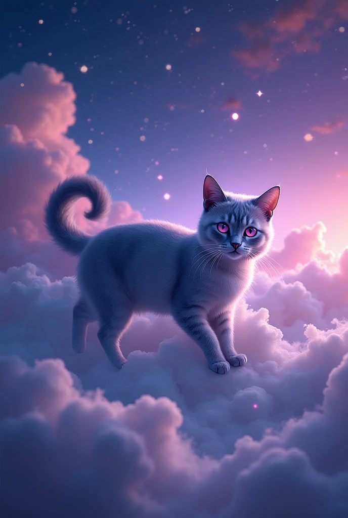 Cat with violet eyes in the sky