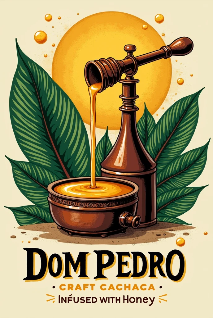Create a logo for a craft cachaça with honey, call "Dom Pedro"