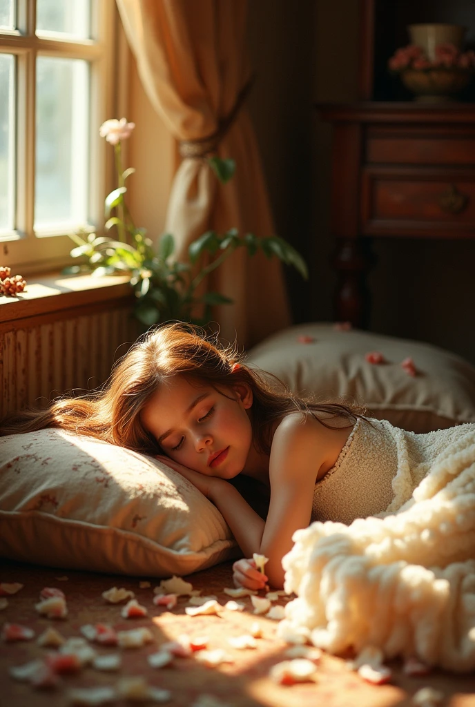 A girl sitting on the floor naked with her legs wide open 