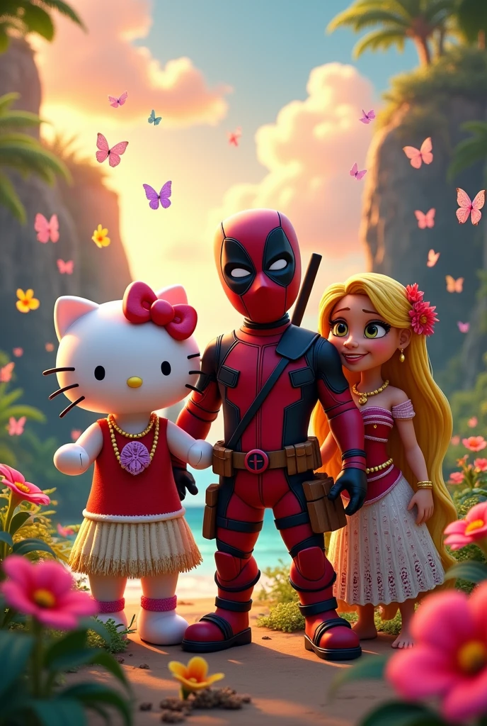 Deadpool, hello Kitty, Moana and Rapunzel together