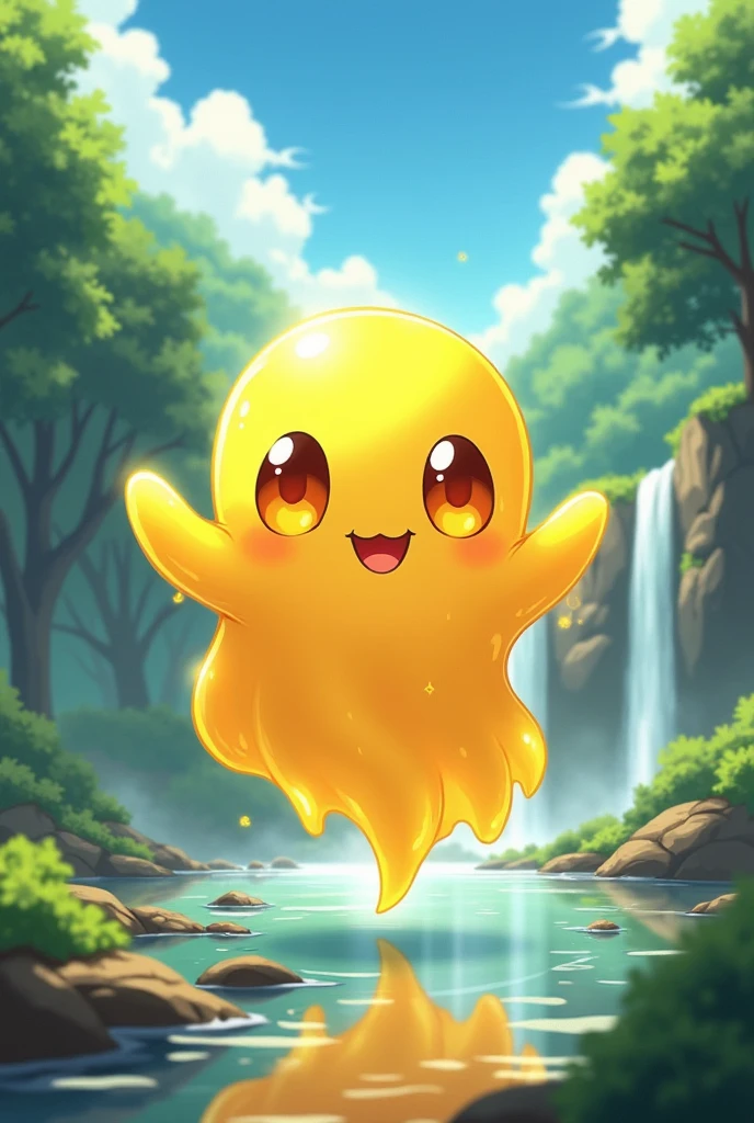 Golden ghost slime in anime style