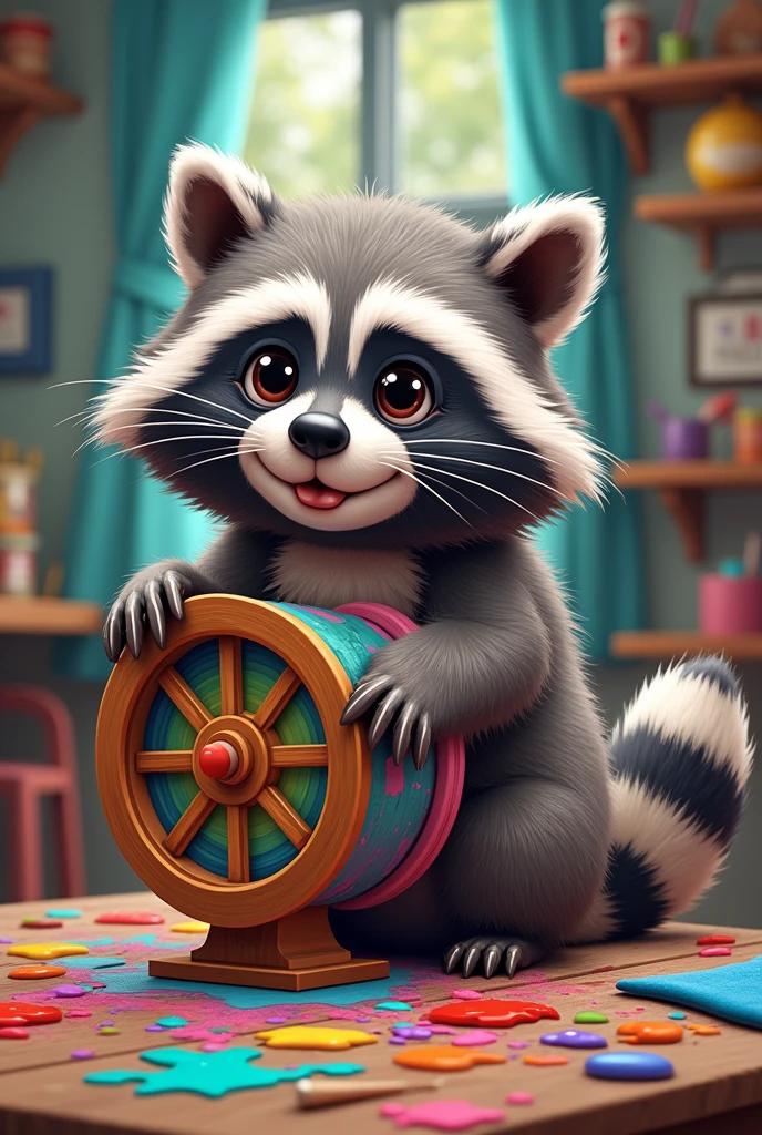 Make a t-shirt with a raccoon using a rotary wheel