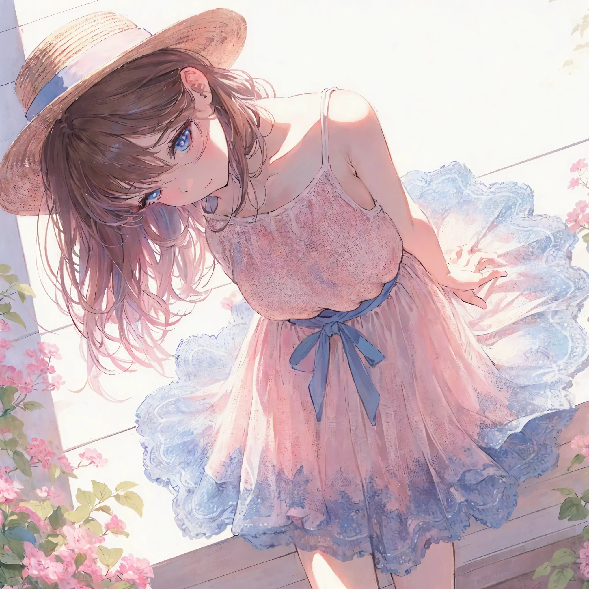 Official art using high-quality hand-drawn watercolor sketch techniques. (best quality,4k,8k,highres,masterpiece:1.2),ultra-detailed,beautiful detailed eyes,A girl with beautiful eyes, everyone, beautiful anime girl, cute anime girl, smooth anime art, anime style, elegant colors, soft lighting, delicate beautiful eyes, very coquettish, (beautiful large breast:1.2), (correct hands:1.2),