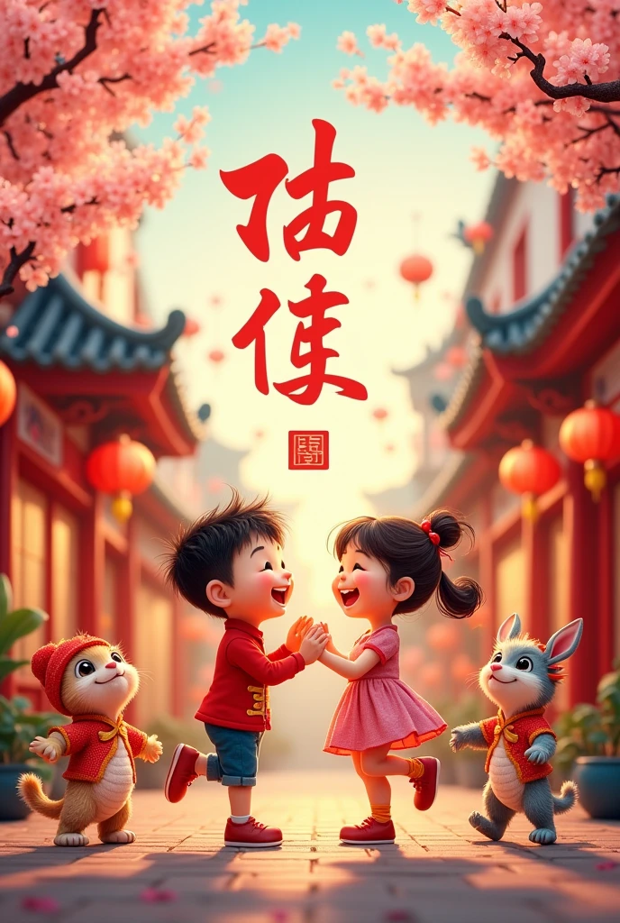 word "FAMILY LGMG" with animated letters and illustrations of Chinese culture for family day 