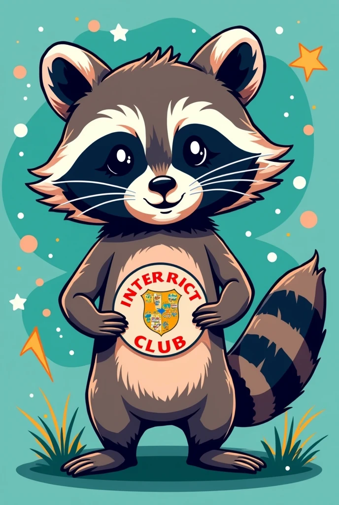 Make a t-shirt design featuring a raccoon with an Interact Club logo