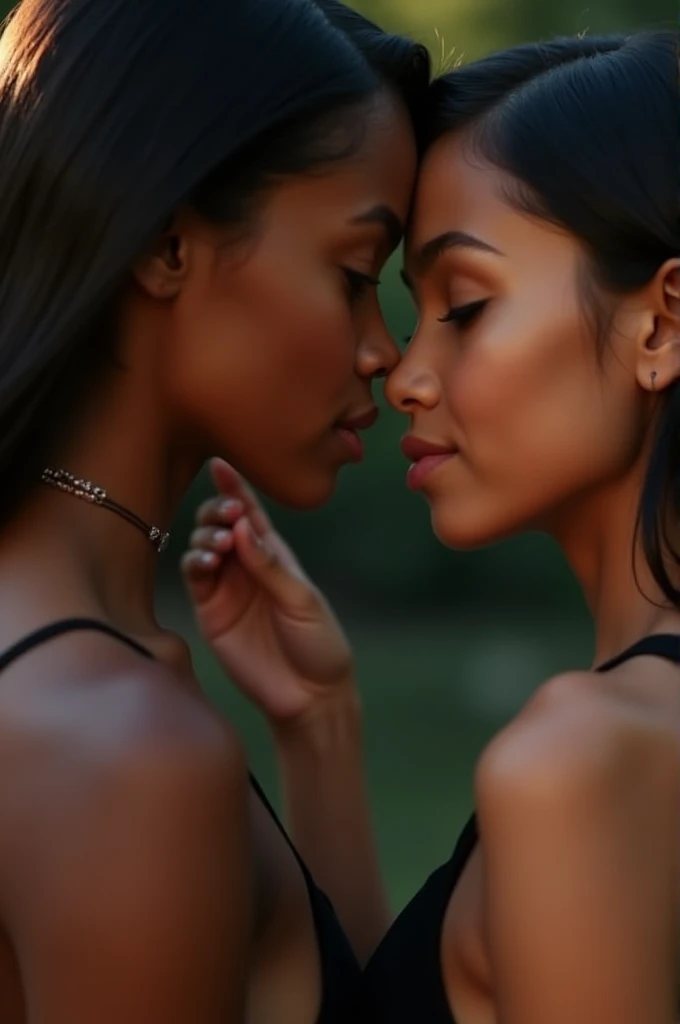 Create a girl having sex with a dark-skinned girl