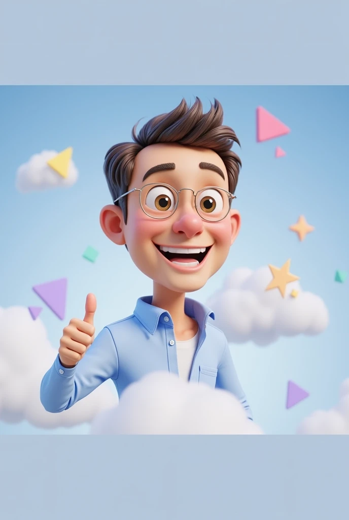 Cartoon character of a man in a blue shirt 40 years old, an animated character, stylized character, animation style rendering, 3d stylized, smiling and making a nice hand sign