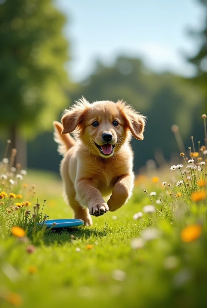 a puppy playing in the park