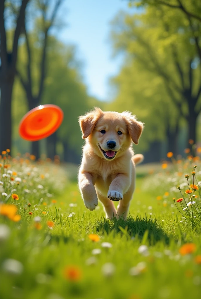 a puppy playing in the park