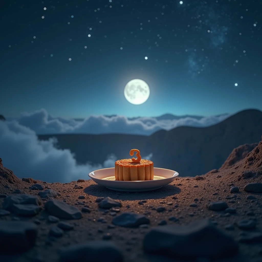 earth，SkyFall meteorites，crater，A plate oF mooncakes on a round paper tube, Letter shaped moon, Starry night, Thick Fog on earth, Blue light on the horizon, Unreal Engine 5, cinematic light, low angle photo, motion blur, Depth oF Field,, Ultra-detailed, BeautiFul, crazy detail, intricate details, Photo Editing, Shooting with a 50mm lens, Depth oF Field, Tilt Blur, Shutter speed 1/1000, F/22. Lightmaps, Super Bright