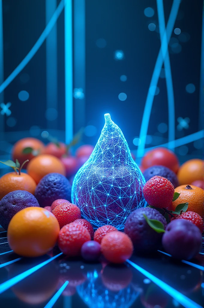 Futuristic blue technology lines fruit background