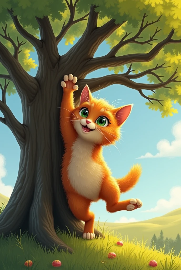 A cat hanged on a tree branch