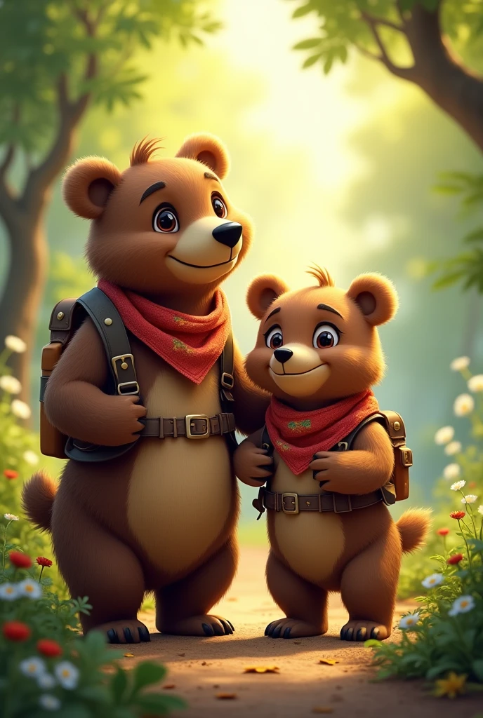 Certainly! Here's a detailed description of a brown bear pet for your avatar:

**Appearance**:
- **Size**: The bear is medium-sized, standing about waist-high next to the character. This makes it large enough to be a noticeable and protective companion, but not too intimidating.
- **Fur**: The bear has a thick, soft coat of rich brown fur with slight variations in color, ranging from a darker chocolate brown around the face and paws to a lighter brown on its belly and chest. The fur is slightly shaggy, giving it a warm and approachable look.
- **Face**: The bear’s face is expressive, with large, gentle eyes that reflect intelligence and loyalty. Its snout is short and round, with a black nose and a slight smile, adding to its friendly appearance.
- **Ears**: Small, rounded ears sit atop its head, twitching slightly, giving it a curious and alert demeanor.
- **Paws**: The bear has strong, padded paws with short, sharp claws, but they are more for show—this bear is more of a cuddly companion than a fierce protector.

**Accessories**:
- **Bandana**: Around the bear’s neck is a brightly colored bandana, matching the scarf or bandana worn by your character. This accessory ties them together as a team.
- **Harness**: The bear wears a sturdy leather harness with a small pouch on the side, perfect for carrying small items or snacks. The harness also has a loop where the bear can be lightly tethered if needed during a break.
- **Playful Touch**: The bear might carry a small travel-related item in its mouth, like a stick or a rolled-up map, showing its playful and helpful nature.

**Personality**:
- **Loyal and Protective**: The bear is always by the character's side, ready to explore new places and protect its human friend. It’s affectionate and enjoys being close, often leaning into the character for pets.
- **Playful and Curious**: This bear loves to explore, sniffing around new areas and sometimes playfully nudging the character when it discovers something interesting.


