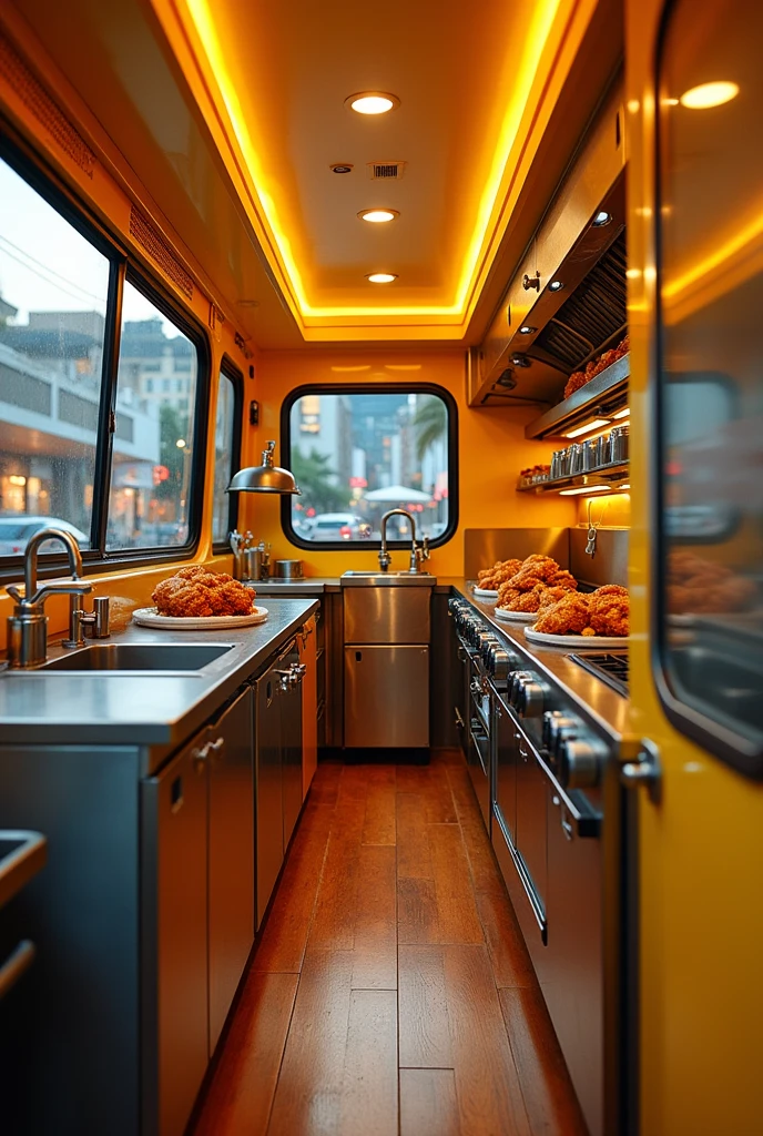 Design of a food truck for selling fried chicken with industrial kitchen equipment