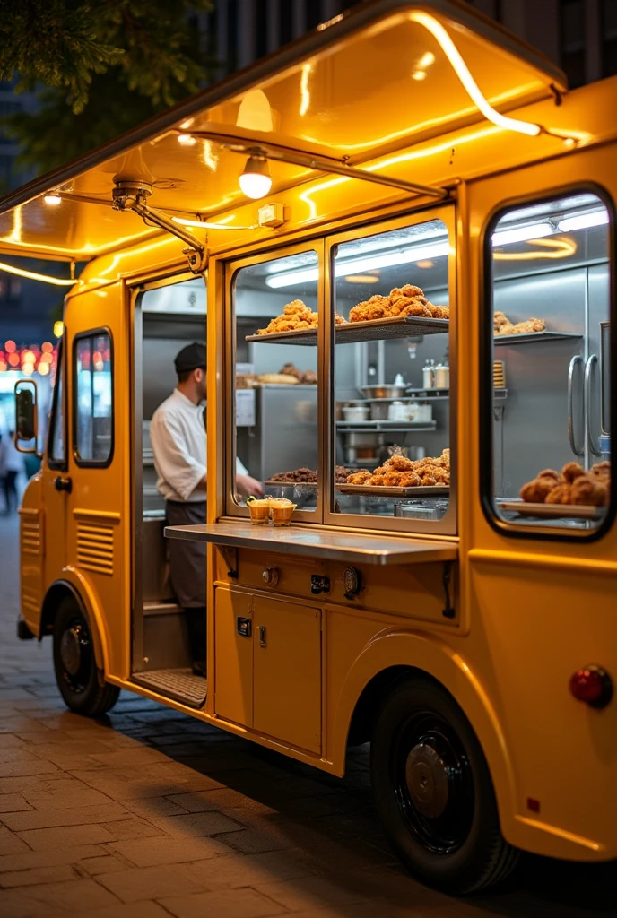 Design of a food truck for selling fried chicken with industrial kitchen equipment