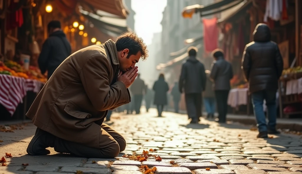 Un homme qui prie dans la rue