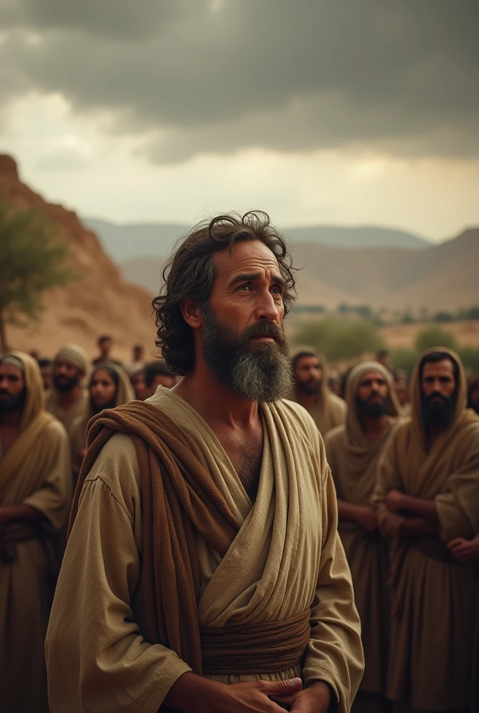 Prophet Isaiah preaching in the midst of Israel with sadness and the people angry with him