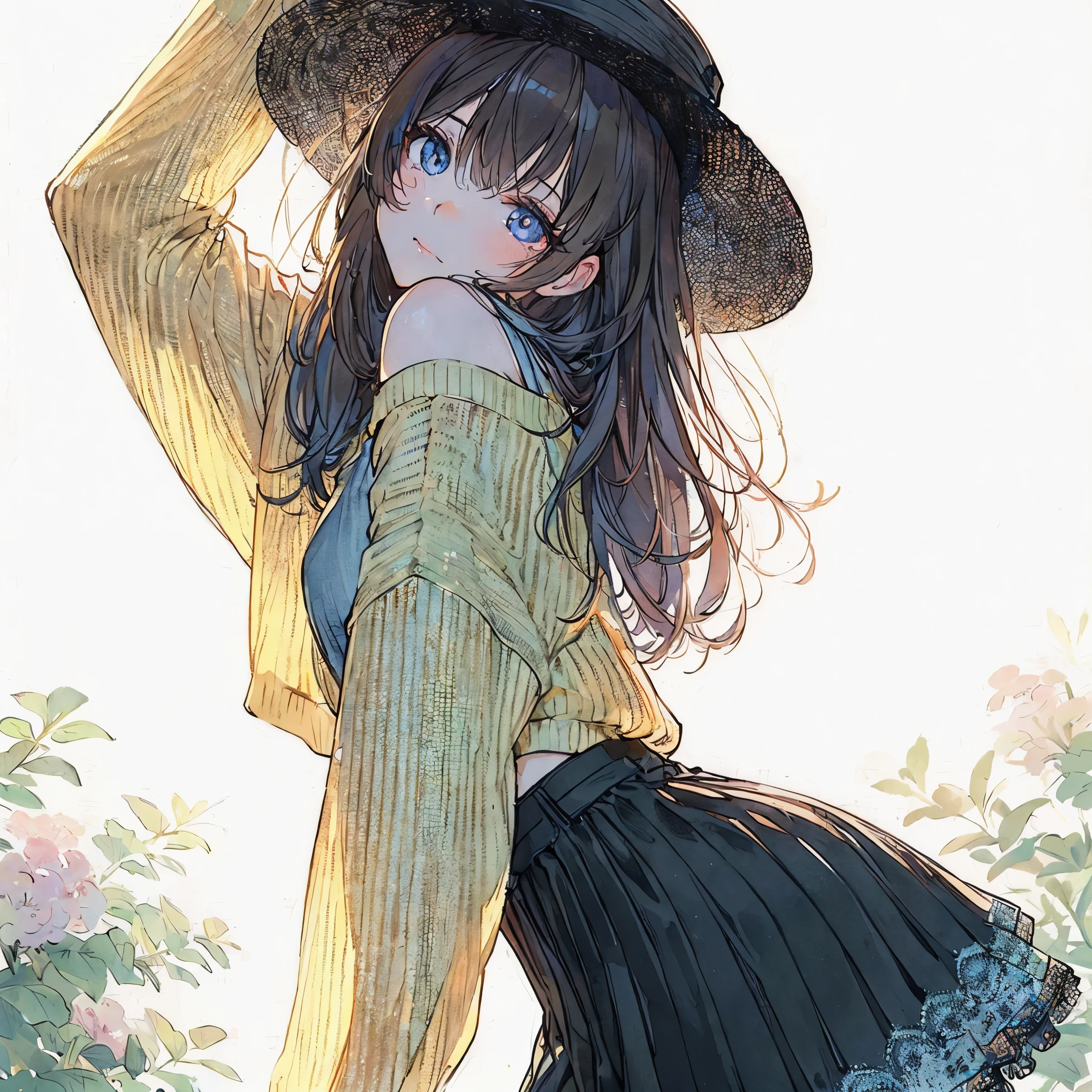 Official art using high-quality hand-drawn watercolor sketch techniques. (best quality,4k,8k,highres,masterpiece:1.2),ultra-detailed,beautiful detailed eyes,A girl with beautiful eyes, everyone, beautiful anime girl, cute anime girl, smooth anime art, anime style, elegant colors, soft lighting, delicate beautiful eyes, very coquettish, (beautiful large breast:1.2), (correct hands:1.2),