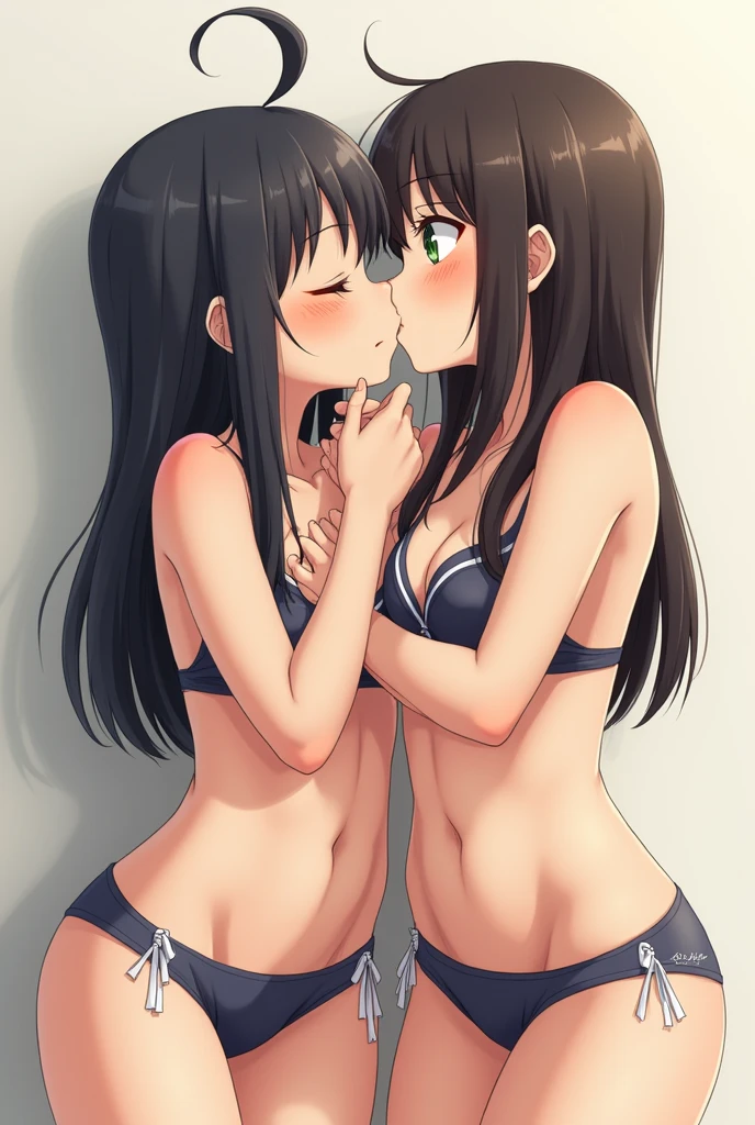 Two  Japanese schoolgirlsng in underwear in doggy style pose