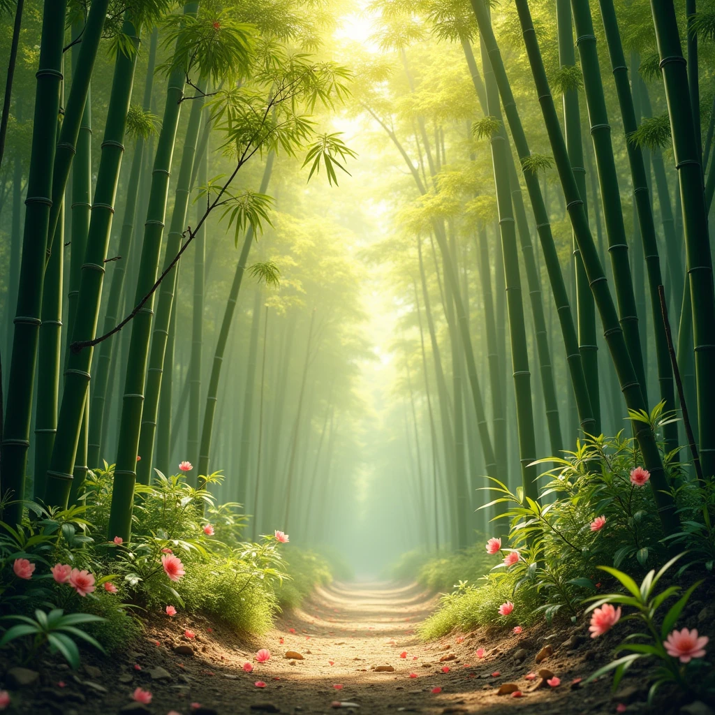 Bamboo forest, plum blossoms, pine needles and branches,