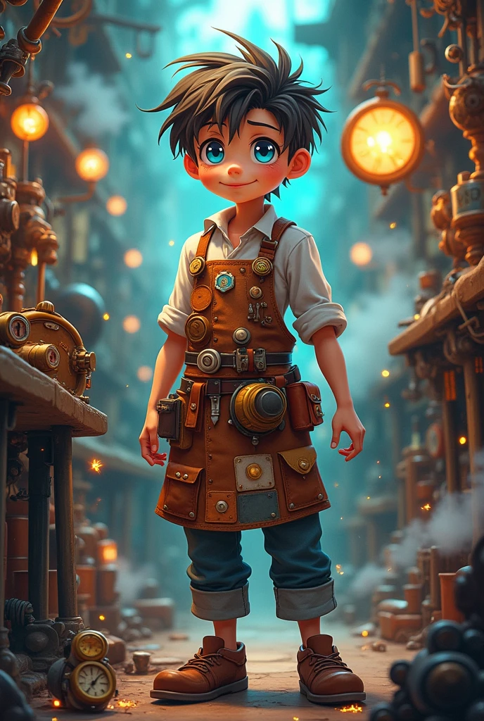 rpg character, artificer, adolescent, naughty man, bonitas, with anime drawing lines