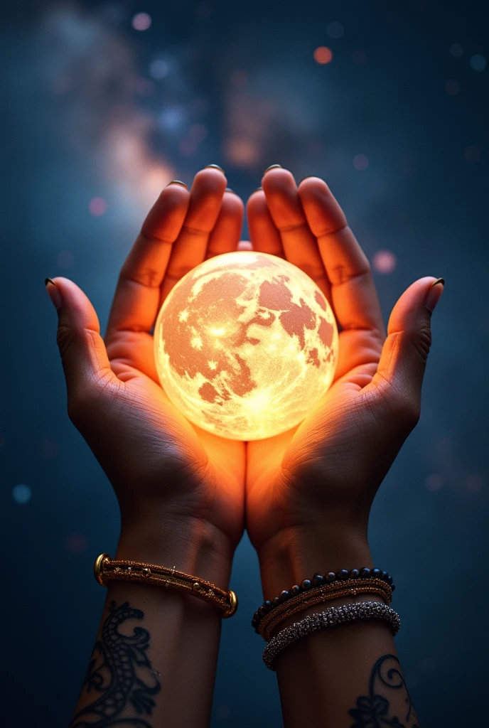 A bright, glowing ball wrapped in both hands