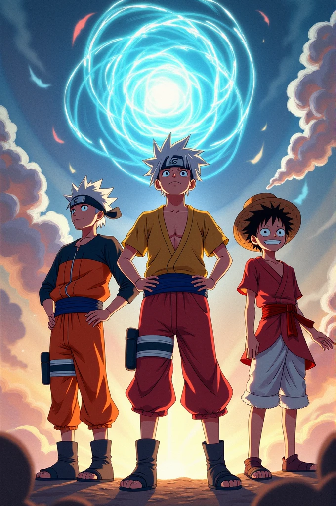 Satoru Gojo, Naruto Uzumaki, son goku, Monkey D. Luffy, Together