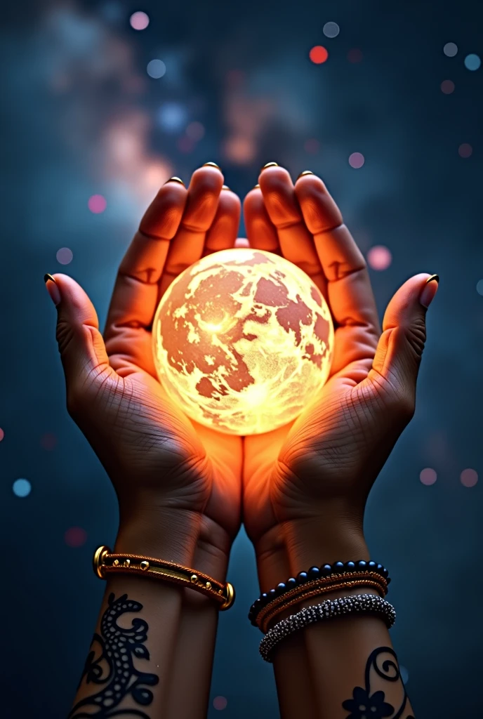 A bright, glowing ball wrapped in both hands