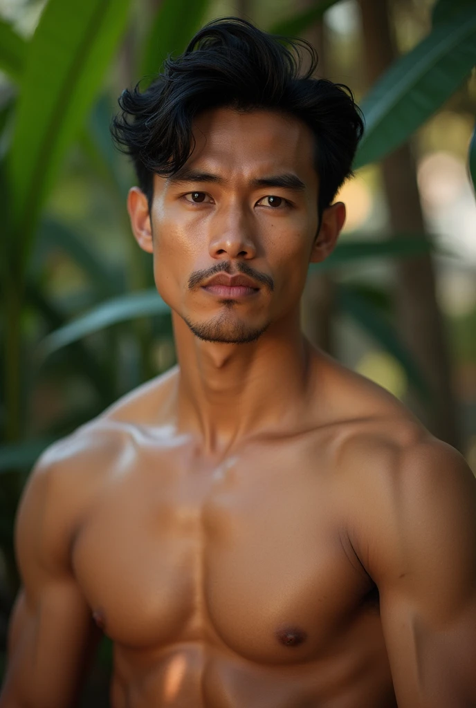 vietnamese man, black hair, muscular, well lit, portrait photography, canon 5d, 85mm f/2.9 lens,