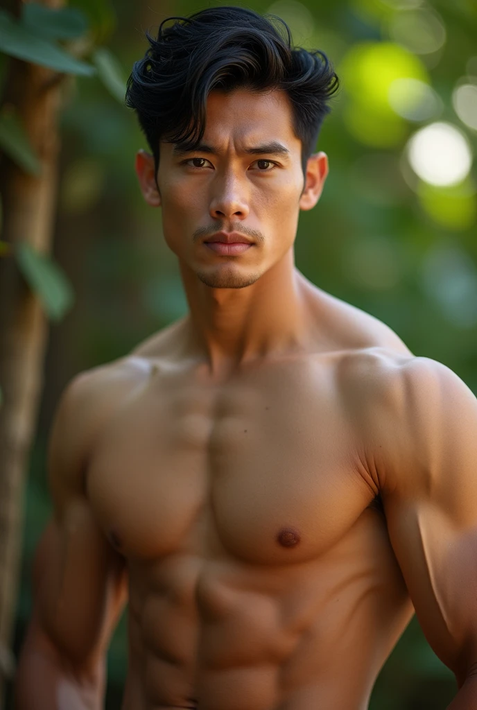 vietnamese man, black hair, muscular, well lit, portrait photography, canon 5d, 85mm f/2.9 lens,