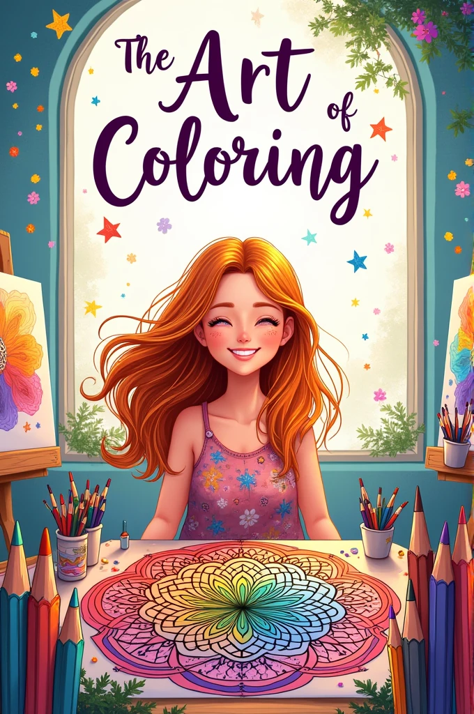 Create a cover for a coloring book with the title " the art of coloring"