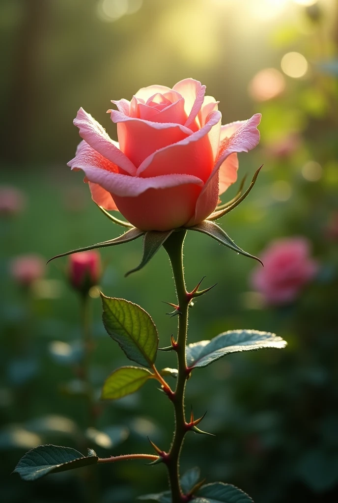 on a rose petal with a stem with spikes