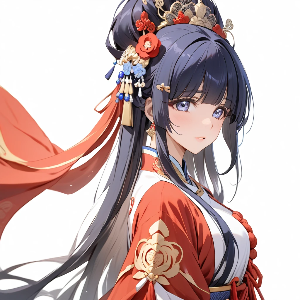 ((Highest quality)), ((masterpiece)), (detailed), (Perfect Face)、The woman is Aoki Reika, with midnight blue, medium-long hair, wearing the gorgeous red costume of an ancient Chinese empress and a gorgeous hair ornament.
